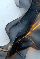 Abstract flowing waves in dark navy and white with golden light streaks and sparkles create dramatic luxury background for modern design projects.