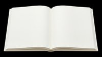 Open blank hardcover book with empty white pages, isolated on transparent background. Ready for mockups, stickers, clipart, print on demand, and t-shirt design use.