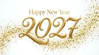 Golden Happy New Year 2027 greeting with sparkling confetti on white background, suitable for holiday cards, social media posts, and festive celebrations.