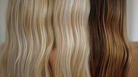 Close-up of wavy blonde and brown hair strands showing natural texture and color variation. Perfect for beauty, salon, or haircare advertising.