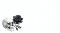Monochrome skull with black rose isolated on white background, suitable for gothic design, apparel printing, and dark aesthetic projects.