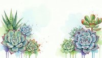 Watercolor succulent plants with paint drips on light background for botanical wall art, wedding invitations, greeting cards and home decor projects.