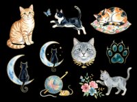 Cute cats collection isolated on transparent background, ready for t-shirt designs, stickers, clipart, print-on-demand products and sublimation projects.
