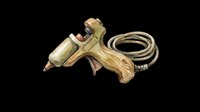 Hot glue gun with wooden handle and coiled cord isolated on transparent background, ready for clipart, design elements, sublimation, print-on-demand products and craft projects.