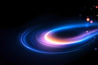 Glowing spiral light trails with blue and pink neon colors against dark background create dynamic motion effect for technology and space designs.