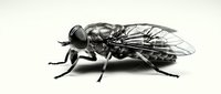 Robber fly with detailed wings and segmented body shown in profile against neutral background, suitable for entomology, nature education, and scientific illustration projects.