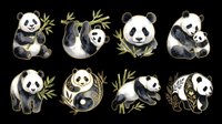 Cute panda characters isolated on transparent background, ready for t-shirt design, clipart, stickers, sublimation and print-on-demand products.
