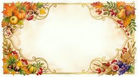 Autumn harvest frame with pumpkins, gourds, berries, and ornamental foliage on cream background, ideal for seasonal greeting cards and fall designs.