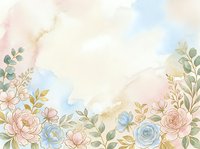 Watercolor floral border with pink and blue roses, green foliage, and soft pastel washes on white background. Isolated design element suitable for invitations, cards, and stationery projects.