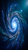 Spiral galaxy with glowing blue and purple nebula clouds, swirling stars and cosmic dust in deep space for astronomy and science backgrounds.