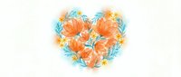 Heart-shaped floral arrangement with orange hibiscus flowers and turquoise leaves on white background. Tropical love symbol for wedding invitations and romantic designs.