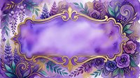 Ornate purple floral frame with gold decorative borders and roses, wisteria, and botanical elements surrounding a blank center space for text or design use.