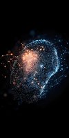 Digital fingerprint with glowing blue and orange network connections on black background, representing cybersecurity and biometric identification technology.