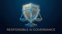 Glowing polygonal scales of justice with shield on dark blue tech background, symbolizing responsible AI governance and ethical regulation.