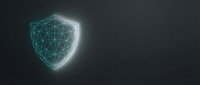 Digital shield with glowing geometric wireframe network lines on dark background, representing cybersecurity, data protection, and secure technology systems.