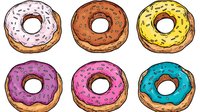 Colorful glazed donuts with sprinkles in cartoon style on white background. Isolated sweet pastry elements for menu design, packaging and food illustrations.