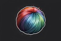 Colorful yarn ball with rainbow gradient effect from red to blue and green, featuring detailed fiber texture and white outline on dark background. Isolated design element.