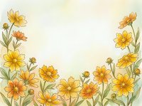 Watercolor yellow orange daisy flowers frame border on cream background with copy space for text design projects greeting cards invitations.
