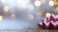 Pink glitter hearts on sparkly surface against blurred bokeh lights background, romantic holiday composition for Valentine's Day or wedding design.