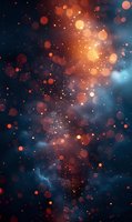 Magical glowing orange and blue bokeh effect on dark background with sparkles and light particles creating dreamy atmospheric composition.