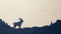 Silhouette of a goat standing on hillside terrain with scattered stars and sparkles against warm beige sky, suitable for nature, wildlife, and children's book illustrations.