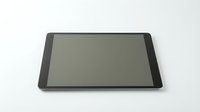 Black tablet computer with blank dark screen isolated on white background for digital mockup and technology presentations.
