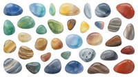 Polished gemstones and minerals in various colors including blue, green, yellow, and red tones. Smooth, rounded stones suitable for jewelry, healing, and decorative purposes.