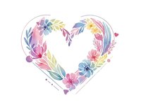 Watercolor floral heart wreath with pink blue flowers and leaves isolated on white background for romantic wedding invitation greeting card design.