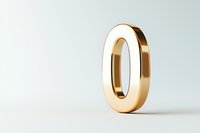 Golden metallic number zero standing upright on white surface against light gray background, casting soft shadow, minimalist numeric design element.