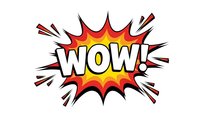 Comic book explosion bubble with WOW text in bold letters surrounded by red and yellow burst rays on white background for pop art designs.