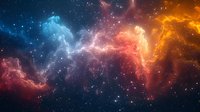 Vibrant cosmic nebula with colorful gas clouds in deep space, featuring dramatic blend of blue, pink, and golden hues perfect for astronomy or science backgrounds.