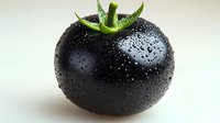 Fresh black tomato with water droplets on white background isolated for healthy cooking and organic food design projects.