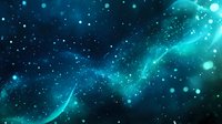 Mystical turquoise space background with glowing particles, nebula clouds and bright stars creating ethereal cosmic atmosphere for astronomy and fantasy designs.