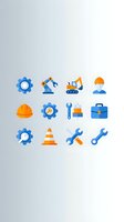 Construction and engineering flat icons set with tools, safety equipment, and industrial symbols for web design and mobile applications.