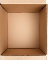 Empty cardboard box viewed from above showing interior space and corrugated edges, suitable for packaging, moving, and storage concepts.