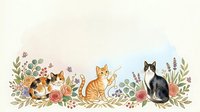 Adorable cats sitting among colorful flowers and botanical elements in watercolor style, perfect for nursery decor and pet-themed designs.