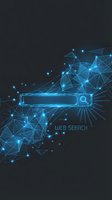 Glowing neon web search bar with polygonal network on dark background, digital technology concept for internet and data design.