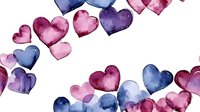 Watercolor hearts in pink, purple and navy blue scattered on white background, seamless pattern for romantic designs, valentines and wedding decor, isolated elements.