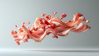 Flowing coral-pink liquid splash frozen in motion against light background, creating dynamic wave pattern with droplets breaking away from main stream.