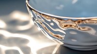 Elegant liquid metal droplet with golden reflections and smooth ripples creating abstract flowing shapes on reflective surface. Macro photography for luxury design.