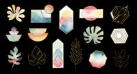Watercolor geometric shapes, flowers, and leaves collection isolated on transparent background. Ready for t-shirt design, clipart, stickers, sublimation, and print-on-demand projects.