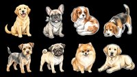 Cute dog breeds collection isolated on transparent background, ready for t-shirt designs, clipart, stickers, print-on-demand products and sublimation projects.
