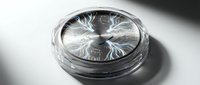 Close-up of a round transparent compass with detailed directional markings and needle, casting a shadow on white surface for navigation and orientation concepts.
