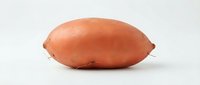 Single sweet potato with smooth skin isolated on white background, suitable for food and nutrition content.