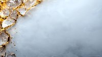 Elegant golden jewelry chains and pearls arranged on textured white marble surface with copy space for luxury fashion and accessories design.