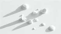 Close-up of various sized clear quartz crystal points and raw mineral specimens arranged on white background, isolated for design use.