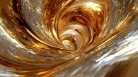Swirling golden liquid vortex with metallic texture and dynamic flow creates dramatic abstract background pattern with light reflections and smooth curves.