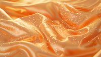 Luxurious peach silk fabric with glitter sparkles in soft folds creating elegant waves and texture, suitable for fashion and wedding backgrounds.