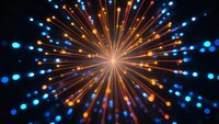 Radiant starburst of blue and orange light beams against black background, creating dynamic explosion effect for festive or cosmic designs.