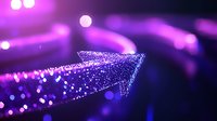 Glowing purple arrow points upward amid sparkles and bokeh lights on dark background, creating magical business growth concept for presentations.